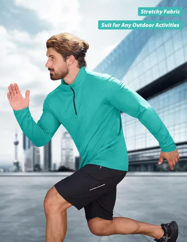 Vista 54 de MAGCOMSEN Sudadera de golf de manga larga con forro polar para hombre, con cremallera de 1/4, térmica, para correr