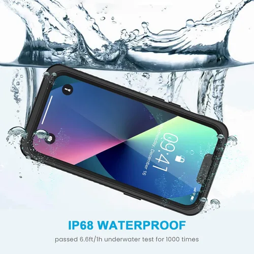 Vista 5 de Lanhiem Funda para iPhone 13, impermeable IP68, a prueba de polvo, a prueba de golpes, con protector de pantalla integrado, carcasa sellada completa