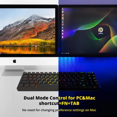 Vista 4 de DREVO Calibur V2 TE RGB - Teclado mecánico para juegos con cable 60%, compacto de 71 teclas, funciona para PCMac, USB tipo C desmontable