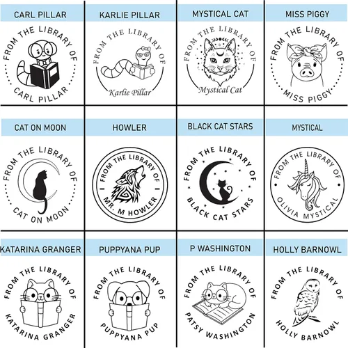 Vista 3 de Sello personalizado con diseño de libro abierto con flores, mariposas, champiñones, de la biblioteca de sellos de tinta autoadhesivos diseños