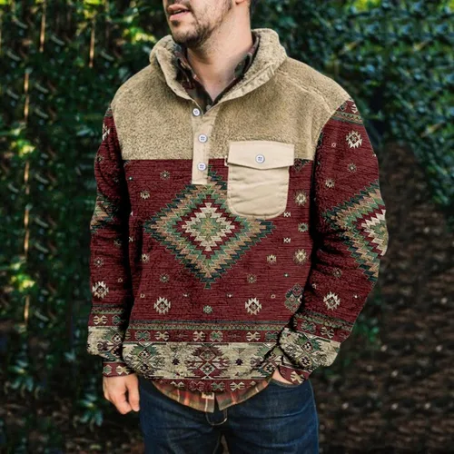 Vista 4 de Men's Loose Lapel Button Sweatshirt Pullover Comfortable Long Sleeve Shirt 3D Printed Casual Fashion Blouse Tops