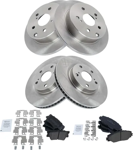 Vista 3 de TRQ Juego de pastillas de freno delanteras y traseras y rotores semimetálicos ventilados sólidos compatibles con Toyota RAV4 2006-2018