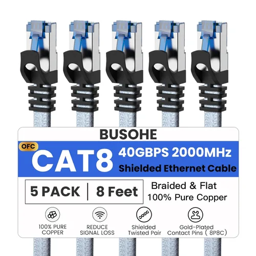 Vista 22 de BUSOHE Cable Ethernet Cat 8 de 1,5 pies, cable RJ45 trenzado de nailon