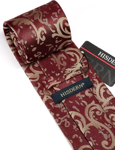 Vista 267 de HISDERN Corbatas para hombre, corbata de cachemira y bolsillo cuadrado tejido clásico floral para hombre, corbata de fiesta de boda