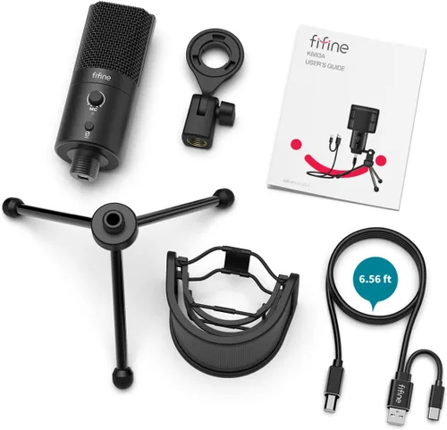 Vista 6 de FIFINE Micrófono USB de computadora de escritorio con filtro pop para computadora y Mac, micrófono de condensador de estudio con perilla