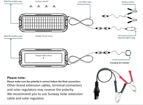 Vista 8 de Sunway - Cargador y mantenedor de batería solar para automóvil, 5 W, 12 V, kit de cargador de energía solar, impermeable, para automóvil, RV, barco