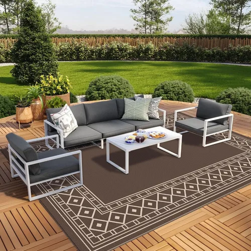 Vista 16 de GENIMO Alfombra de Exterior 5'x8' Impermeable para Patio, Alfombra de Paja de Plástico Reversible para Exteriores, Alfombras de Camping para Negro