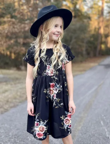 Vista 7 de Arshiner Vestido casual de verano sin mangas floral para niñas Negro