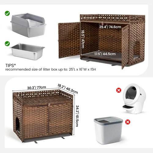 Vista 8 de Furriends Caja de arena para gatos con 2 alfombrillas, muebles ocultos de ratán tejido a mano, grande, 30.3 pulgadas de largo x 18.2 pulgadas