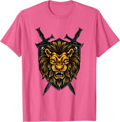Vista 27 de Camiseta con diseño de caballero medieval renacentista, con diseño de espada de león, Negro, S