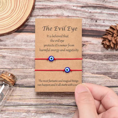 Vista 5 de Shonyin Juego de pulseras de mal de ojo hecho a mano con tarjeta pulsera de cuerda roja amuleto de la suerte para mujeres hombres familiares y amigos