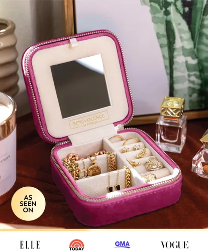 Vista 5 de Caja organizadora de joyas de viaje de terciopelo de felpa Joyero de viaje pequeño para mujer Organizador de viaje de joyería, estuche de viaje