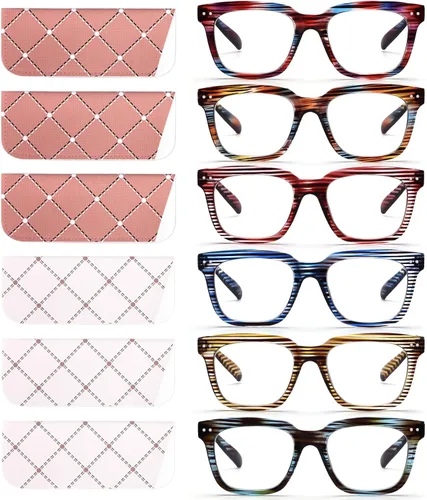 Vista 12 de Paquete de 6 lentes de lectura de moda para mujeres y hombres, bloqueo de luz azul, lectores cuadrados de gran tamaño con bisagra de resorte