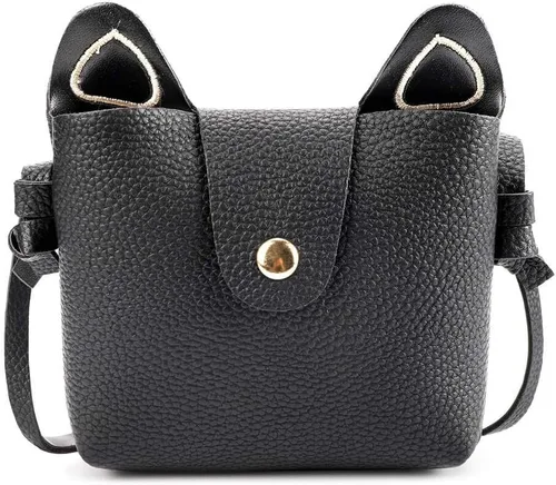 Vista 3 de Bolso de gato para niñas pequeñas, cartera tipo bandolera para niñas pequeñas, Negro