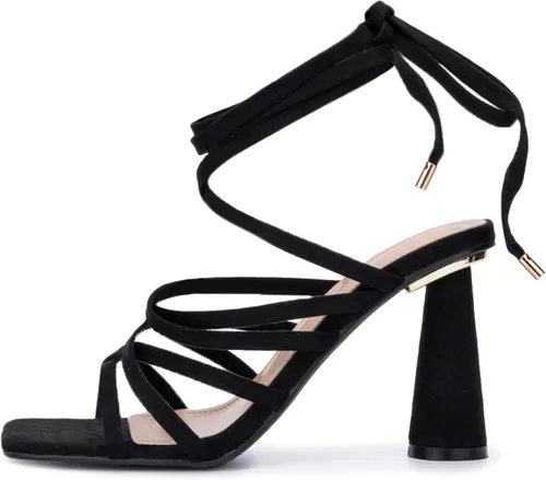 Vista 3 de Olivia Miller Nia - Zapatos de mujer de ante sintético a la moda para fiesta, con tiras finas, con cordones y puntera cuadrada abierta, tacón medio