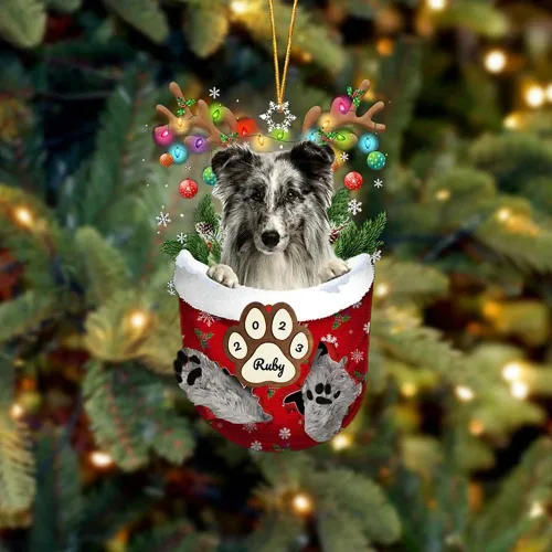 Vista 181 de Adornos personalizados de Pug cervatillo – Decoración personalizada para árbol de Navidad con patas de bolsillo de nieve