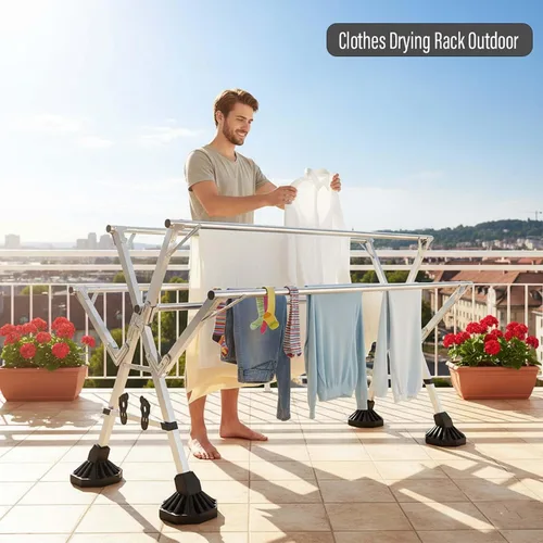 Vista 3 de This Adjustable Garmet Rack, Stainless Steel Clothes Drying Rack, Extendable Laundry Drying Rack, Foldable Laundry Hanger, Indoor & Outdoor