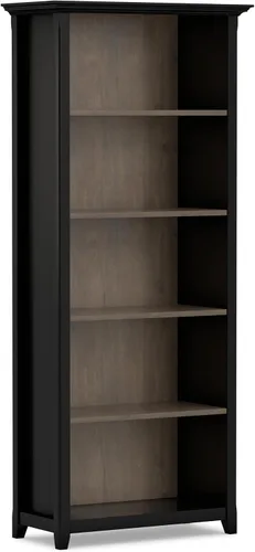 Vista 22 de SIMPLIHOME Amherst - Librero de 70 pulgadas de alto con 5 estantes de madera maciza en color marrón rústico, almacenamiento transicional para sala