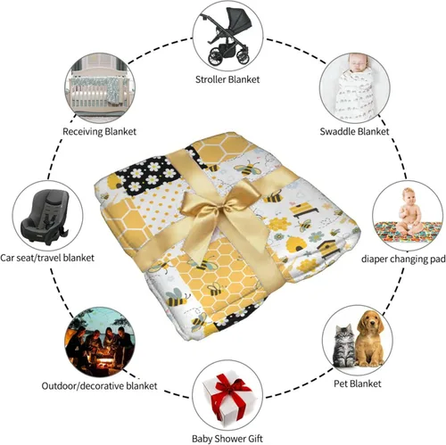 Vista 6 de Manta de franela ligera de abeja, regalos para niñas y mujeres en todas las estaciones, manta para cama, sofá, 30 x 40 pulgadas, para bebé/mascotas