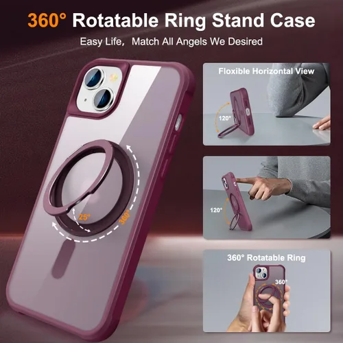 Vista 2 de Funda diseñada para iPhone 14 Plus con soporte de anillo magnético giratorio de 360° [Compatible con Mag-Safe] [Protección de Grado Militar] Fundas