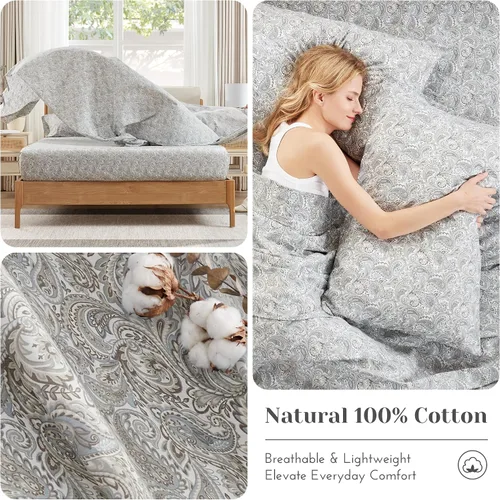 Vista 6 de Comfort Spaces Juego de sábanas 100% algodón transpirable, ligero, suave con bolsillo elástico de 14 pulgadas que se adapta a colchones de hasta 16
