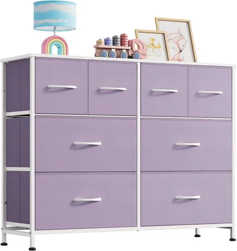 Vista 9 de WLIVE Cómoda de 8 cajones para dormitorio, cómoda ancha, rosa nublado