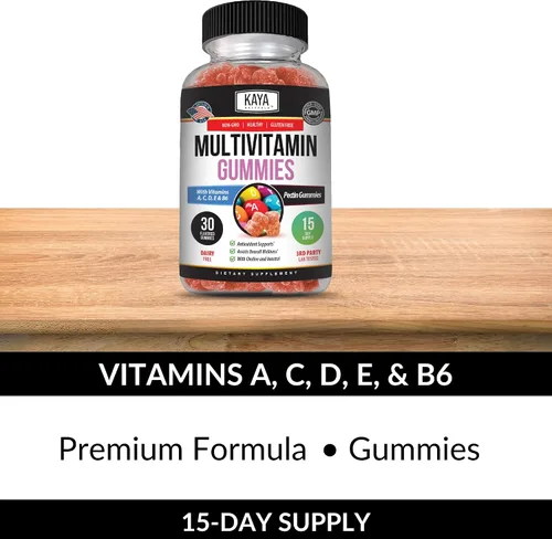 Vista 5 de Kaya Naturals Gomitas multivitamínicas para adultos, biotina, vitamina A, B-12, C y E, incluyendo zinc, ácido fólico, sabor a fresa - Multivitaminas