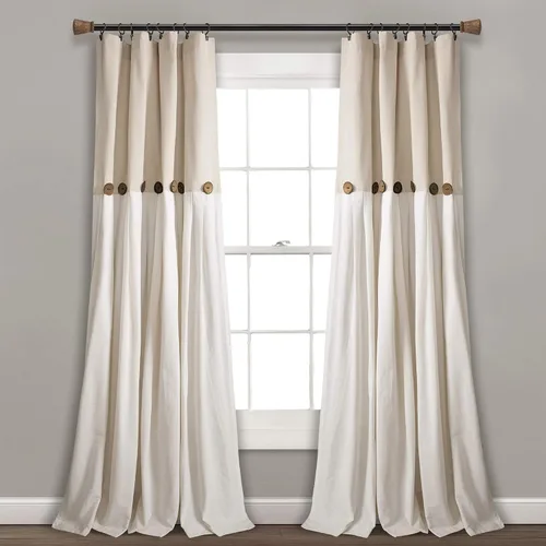 Vista 26 de Lush Decor - Cortinas de lino con botones de estilo granja, panel individual, diseño plisado de dos tonos de 40 pulgadas de ancho x 108 pulgadas