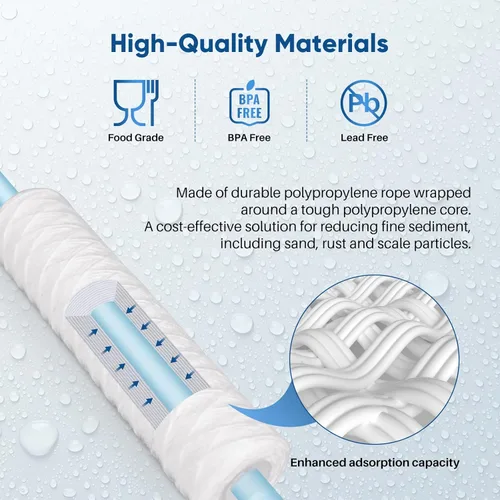Vista 7 de PUREPLUS Filtro de sedimentos para heridas de cuerda para toda la casa de 10 micrones de 10 x 2.5 pulgadas para agua de pozo, cartucho de repuesto