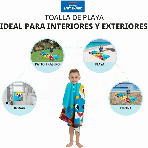 Vista 3 de Franco - Toalla de baño/piscina/playa de algodón súper suave para niños, 58 x 28 pulgadas, Baby Shark