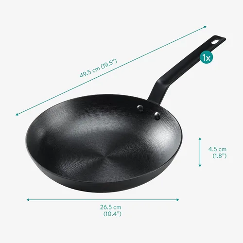 Vista 5 de Navaris Sartén de Hierro Fundido Nitrurado - 10" (25cm) Sartén Ligera y Suave para Freír - Apta para Lavavajillas - No Necesita Re-Sazonado