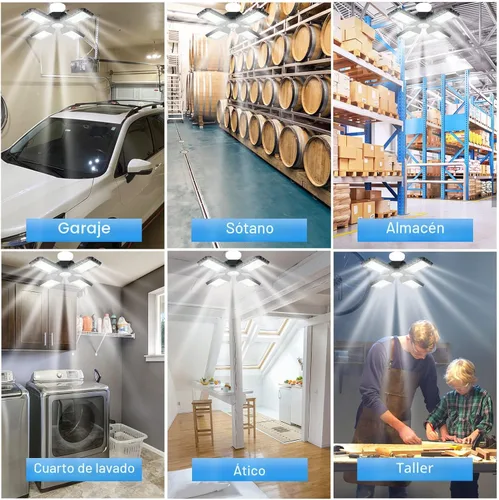 Vista 7 de Luz LED para garaje, 150 W, techo de garaje deformable, 15000 lm, 4 paneles ajustables, luces de tienda E26/E27 para sótano, granero, taller, luz