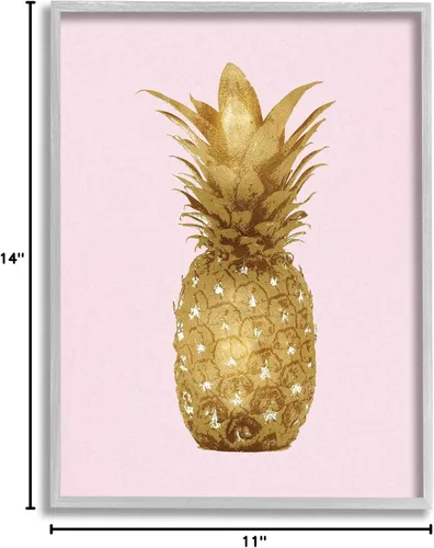 Vista 9 de Stupell Industries Golden Glam - Arte de pared enmarcado gris de fruta de piña sobre rosa, diseñado por Kate Bennett, 11 x 14 pulgadas