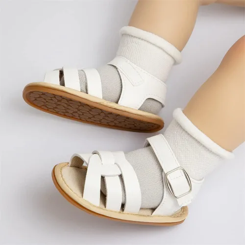 Vista 15 de Meckior Sandalias de verano con punta abierta y suave de piel sintética para bebés y niñas pequeñas