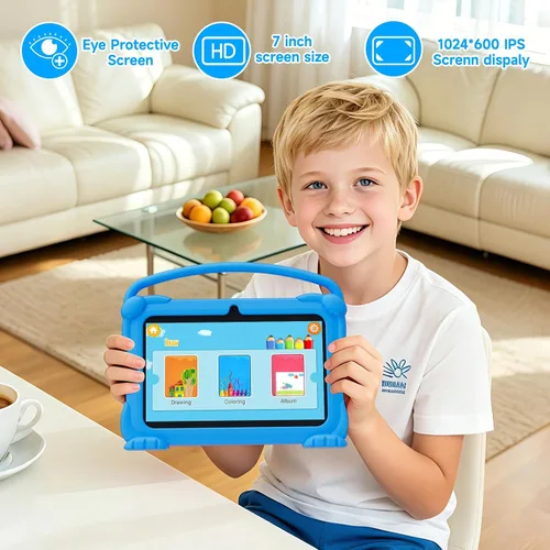 Vista 7 de YQSAVIOR Tabletas para niños, Tablet Android 12 para niños, 4 GB RAM 32 GB ROM, Tablet para niños pequeños de 7 pulgadas con pantalla IPS, control