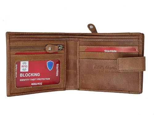 Vista 2 de Cartera de cuero real con cierre RFID para hombre, 1180