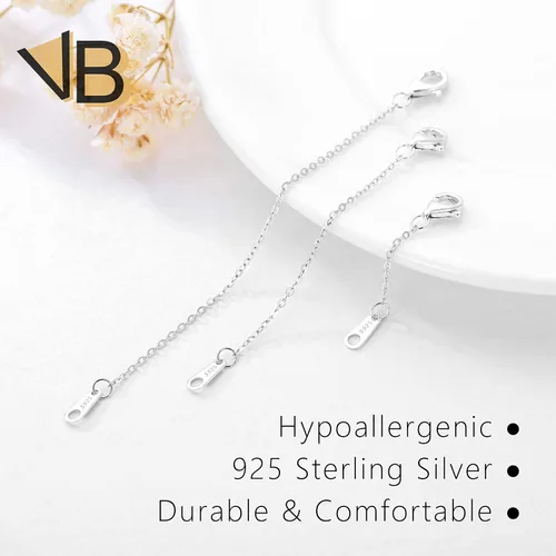 Vista 7 de VANBARIS Extensores de collar de plata esterlina para mujer, extensor de cadena de plata de ley para collares, juego de 3 piezas (1, 2, 3 pulgadas)