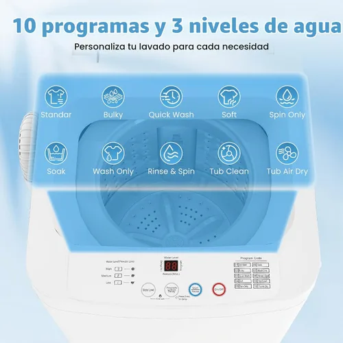 Vista 2 de Auertech Lavadora portátil, lavadora compacta totalmente automática de 0.9 pies cúbicos con bomba de drenaje, 10 programas, 3 niveles de agua, combo