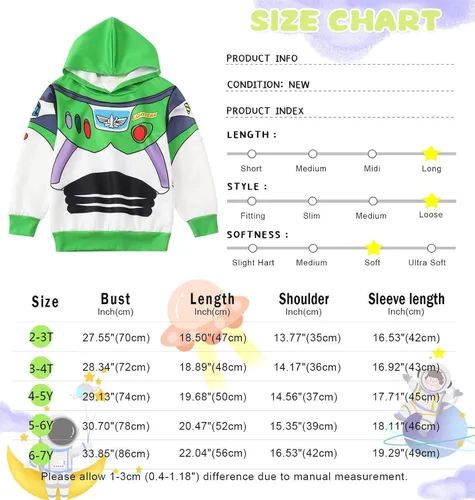 Vista 3 de Marendyee Disfraz de Buzz Lightyear para niños, sudadera de manga larga, sudadera con capucha para Halloween, Navidad, fiesta de cumpleaños