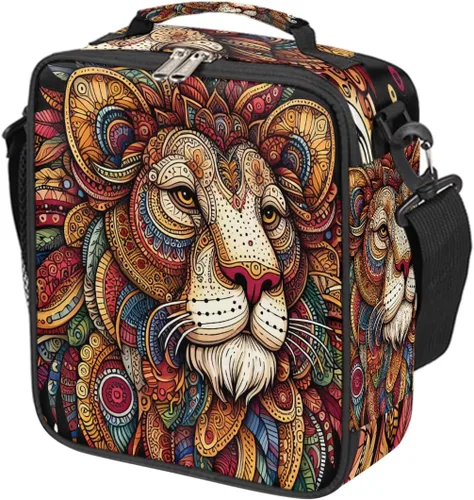 Vista 10 de Pardick Divertida bolsa de almuerzo aislada con calavera de fuego para adolescentes y niños, lonchera portátil reutilizable con correa