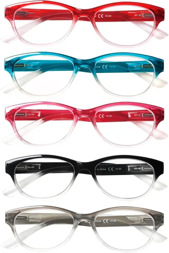 Vista 8 de SIGVAN Gafas de Lectura de Ojo de Gato para Damas 5 Pares con Bloqueo de Luz Azul Bisagra de Resorte Estampado de Patrón de Moda Lectores