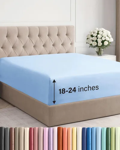 Vista 34 de Sábana bajera ajustable extra profunda Twin XL – Sábana bajera individual de lujo de hotel solamente – Se adapta fácilmente a colchones de 18 a 24