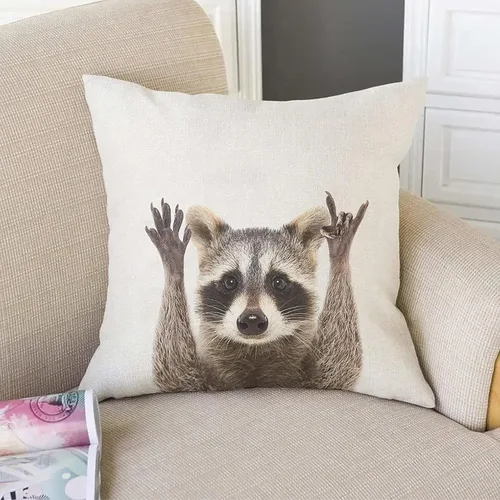Vista 2 de Fundas de almohada para sofá, divertidas y lindas fundas de almohada de mapache o sofá, color marrón y blanco, gestos de roca, fundas de cojín