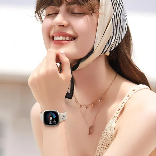 Vista 7 de Dirrelo Paquete de 4 bandas de encaje de silicona compatibles con bandas de Fitbit Sense/Bandas de Fitbit Versa 3 para mujer/Bandas de Fitbit Versa