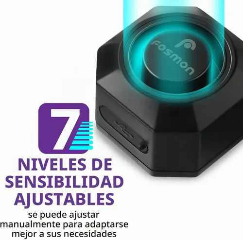 Vista 4 de Fosmon Alarma de bicicleta recargable USB-C con control remoto, impermeable IP55, inalámbrica, sensor de vibración y movimiento de 110dB, sistema