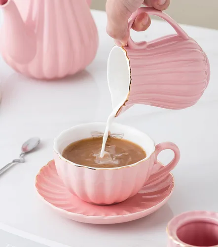 Vista 7 de CLAY TONIC- Juego de tazas de té y café de porcelana fina púrpura de 8 oz, tazas y platillos, con tetera, azucarero, jarra para crema, cucharaditas