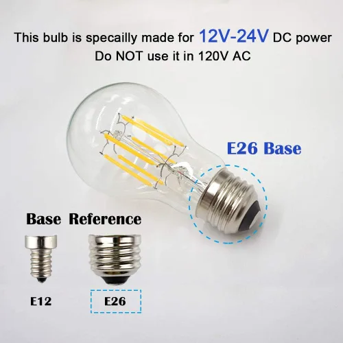 Vista 2 de Bombilla LED de entrada de bajo voltaje de 12 V-24 V, estilo clásico A19 (A60), 6 W 600 lm, regulable con atenuador PWM de 12 V CC, lámpara de base