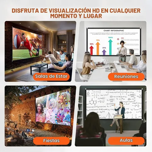 Vista 6 de VEVOR Pantalla de cine para exteriores con soporte, pantalla de película portátil de 150 pulgadas, pantalla de proyector de gran angular HD 16:9