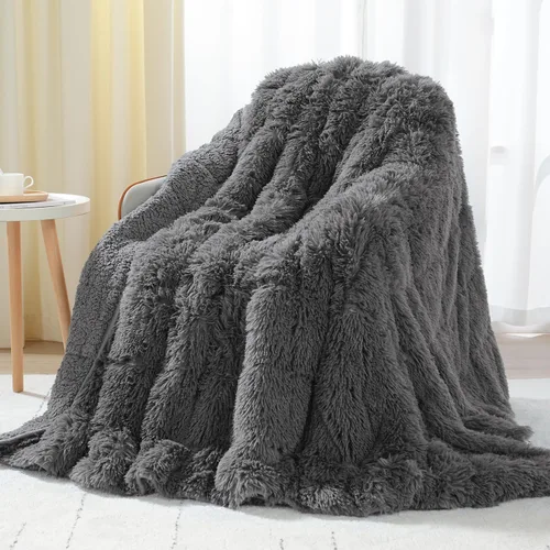 Vista 10 de Uttermara Manta con Peso de Piel Sintética Peluda Tamaño Queen, 15 libras, Pelo Largo, Manta de Cama Sherpa Suave y Esponjosa para Adultos, Manta