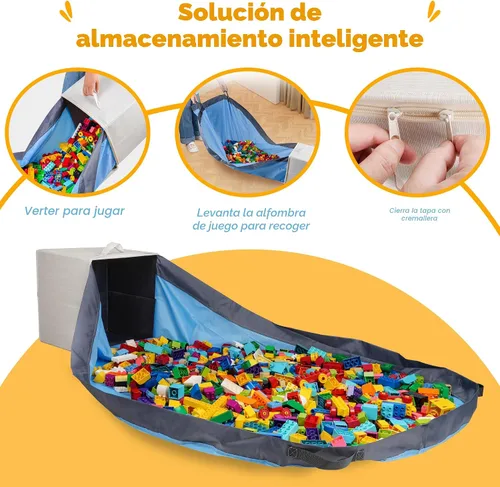 Vista 6 de SAM AND MABEL Organizador de almacenamiento de juguetes con tapete de juego para niños, 13 x 13 x 13 pulgadas, apilable y plegable, caja